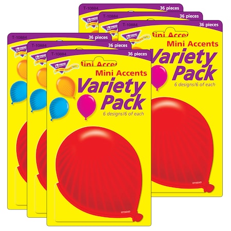 Trend Enterprises Party Balloons Mini Accents Variety Pack, 36 Pieces, PK6 T10884